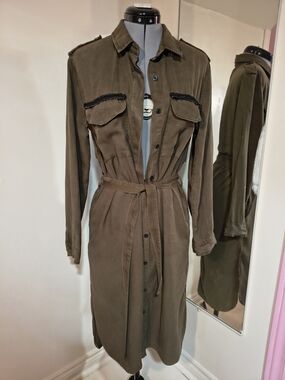 Bershka Women's Olive Utility Shirt Dress Blazer Jacket